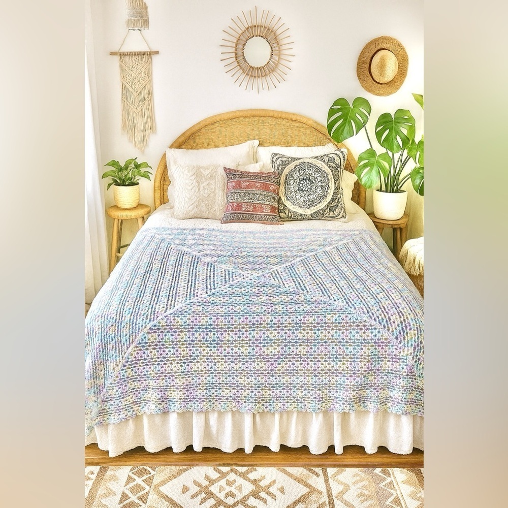 Artisan Crochet pastel unicorn 🦄 vibe boho blanket w prairie shabby chic vibe